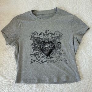 SHEIN Gray Casual Heart T-Shirt